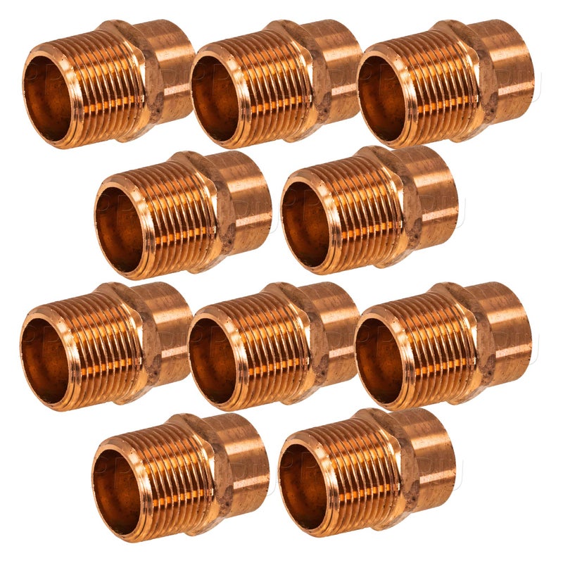 PROCURU [10-Pack] PROCURU (Made in USA) 1/2-Inch Copper Male Adapter CxM, Sweat x MNPT, LF Certified Safe (CWMA0012-10P) - Image 1